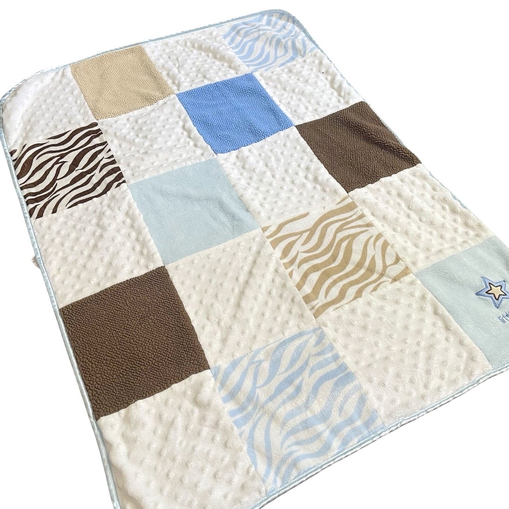 Carters Just One You Blue Checkered Minky Dot Baby Blanket Zebra Little Boy Star